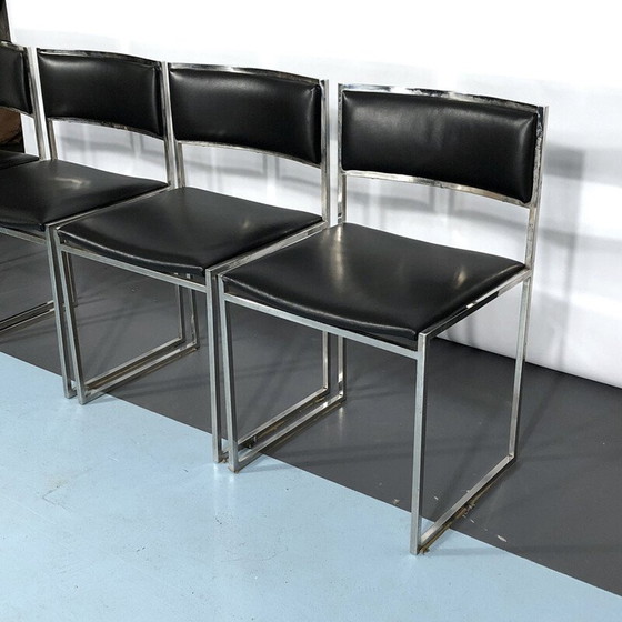 Image 1 of Ensemble de 4 chaises de salle à manger vintage en chrome et cuir par Romeo Rega, années 1960