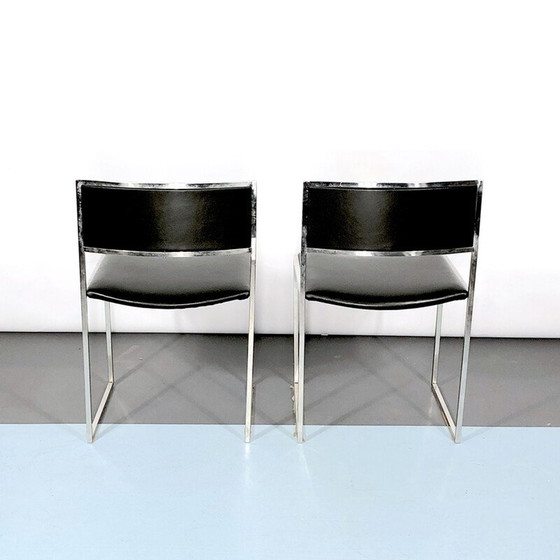 Image 1 of Ensemble de 4 chaises de salle à manger vintage en chrome et cuir par Romeo Rega, années 1960