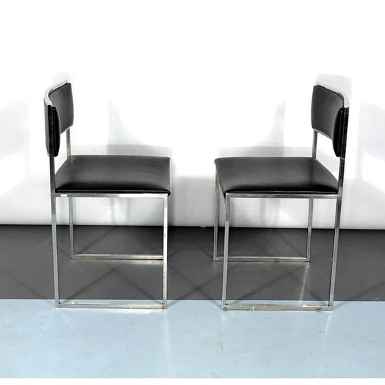 Image 1 of Ensemble de 4 chaises de salle à manger vintage en chrome et cuir par Romeo Rega, années 1960