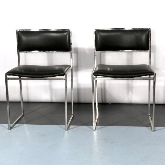 Image 1 of Ensemble de 4 chaises de salle à manger vintage en chrome et cuir par Romeo Rega, années 1960