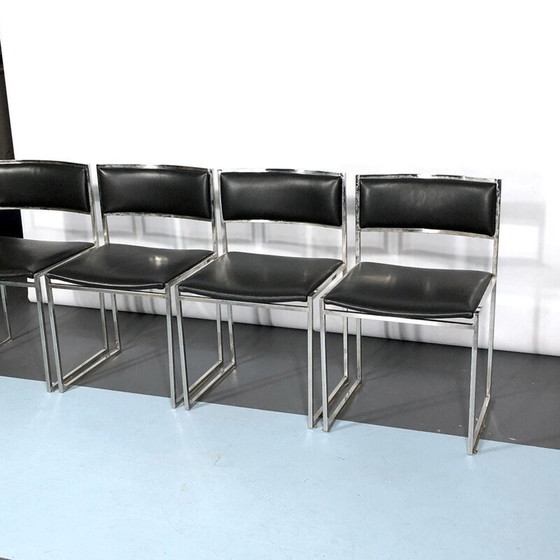 Image 1 of Ensemble de 4 chaises de salle à manger vintage en chrome et cuir par Romeo Rega, années 1960