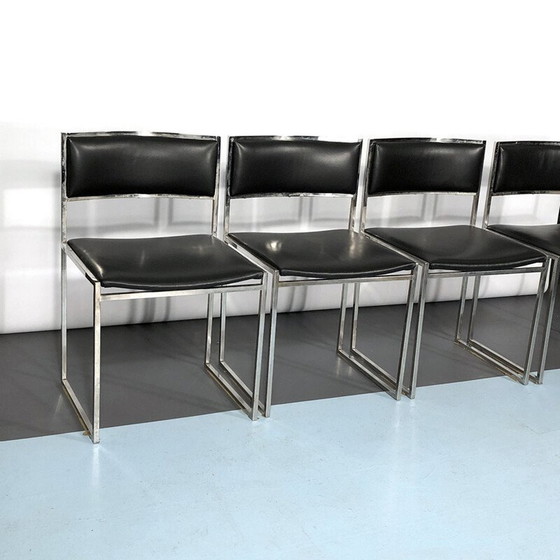 Image 1 of Ensemble de 4 chaises de salle à manger vintage en chrome et cuir par Romeo Rega, années 1960