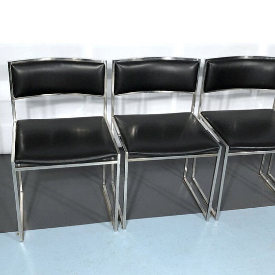 Image 1 of Ensemble de 4 chaises de salle à manger vintage en chrome et cuir par Romeo Rega, années 1960
