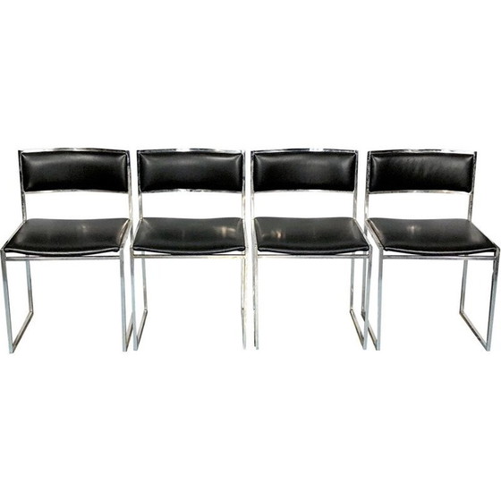 Image 1 of Ensemble de 4 chaises de salle à manger vintage en chrome et cuir par Romeo Rega, années 1960