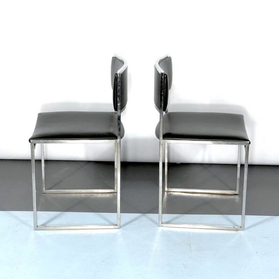 Image 1 of Ensemble de 4 chaises de salle à manger vintage en chrome et cuir par Romeo Rega, années 1960