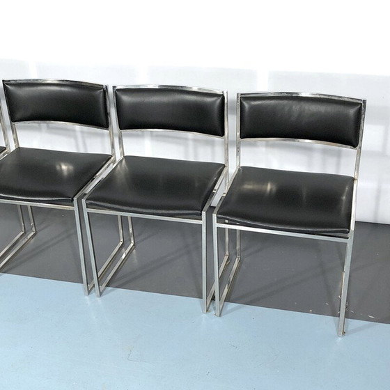Image 1 of Ensemble de 4 chaises de salle à manger vintage en chrome et cuir par Romeo Rega, années 1960