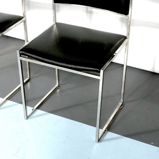 Image 1 of Ensemble de 4 chaises de salle à manger vintage en chrome et cuir par Romeo Rega, années 1960