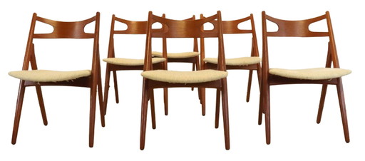 6x Hans Wegner pour Carl Hansen CH29 Chaises Sawbuck vintage