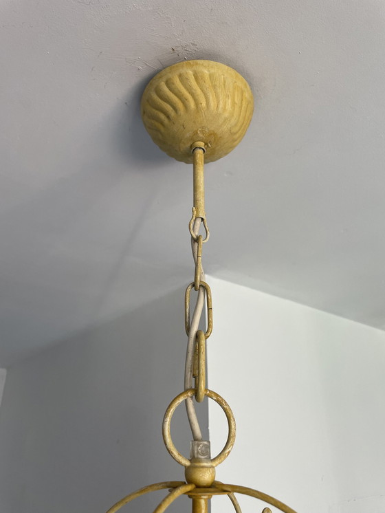 Image 1 of Suspension Tôle Émaillée Vintage Design Italien Tournesols