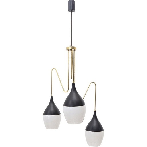 Lustre vintage en laiton avec 3 gouttes, Italie 1950