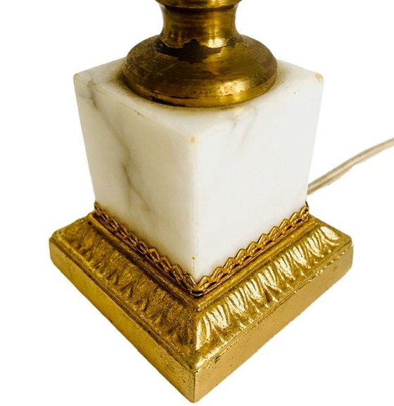 Image 1 of Lampe vintage en marbre, abat-jour baroque