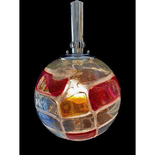Suspension globe vintage en verre de Murano Mazzega, 1970