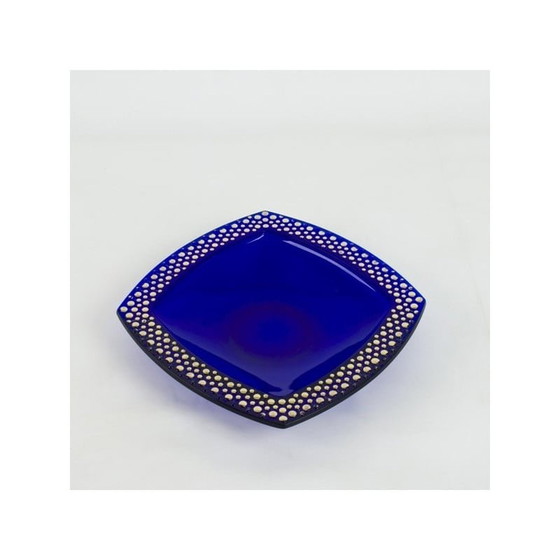 Image 1 of Bol vintage en verre bleu cobalt avec décoration en relief en or, 1960