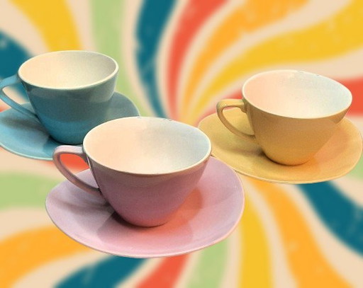 3X Boch Pastel Tasse et soucoupe Expo 58