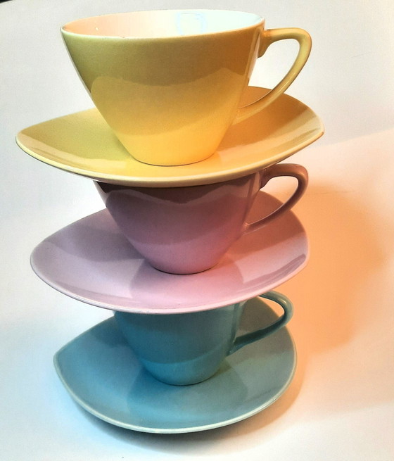 Image 1 of 3X Boch Pastel Tasse et soucoupe Expo 58