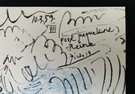 Image 1 of Lithographie originale en couleurs de Pablo Picasso, Jacqueline sur un cheval 1961. En excellent état.  Torres Y Torrer