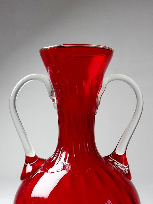 Petit Vase Amphore Style Etrusque Murano Rouge Années 50