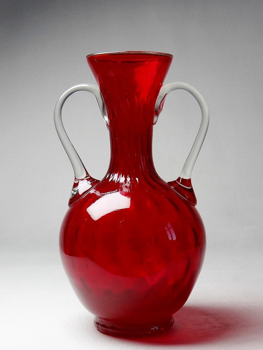 Petit Vase Amphore Style Etrusque Murano Rouge Années 50