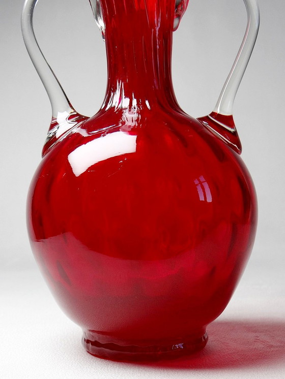 Image 1 of Petit Vase Amphore Style Etrusque Murano Rouge Années 50