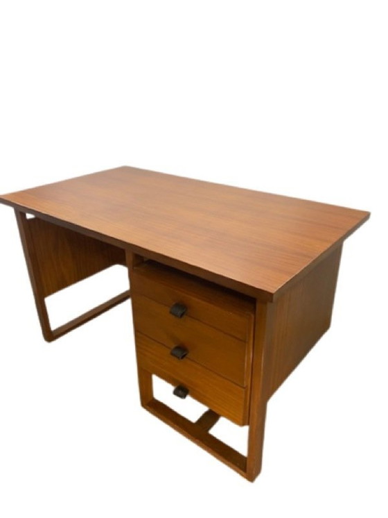 Image 1 of Bureau Vintage, 1960-70, Grand ModèLe, Bois, Cuir