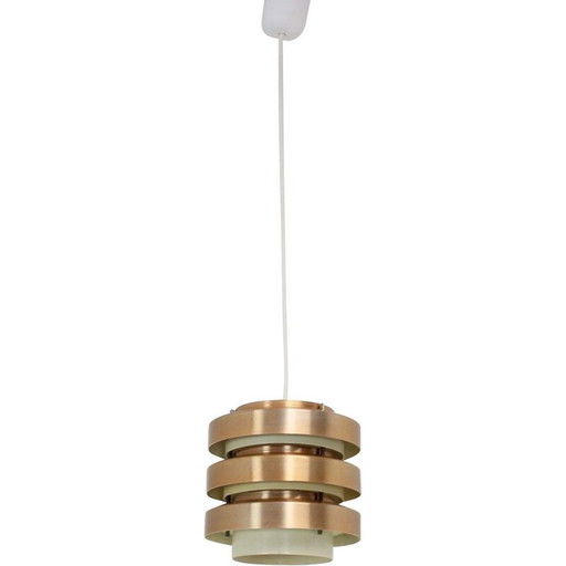 Lampe suspendue vintage en métal et laiton par Drupol, Tchécoslovaquie 1970