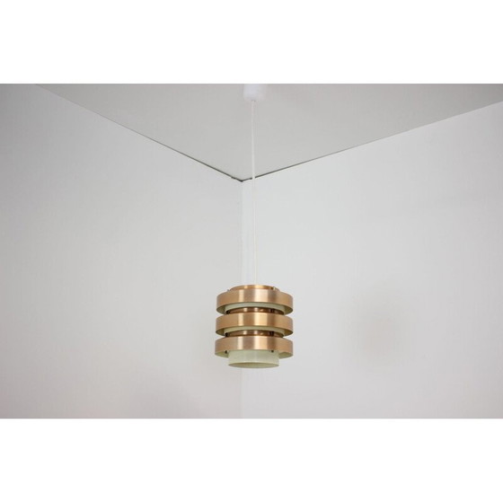 Image 1 of Lampe suspendue vintage en métal et laiton par Drupol, Tchécoslovaquie 1970