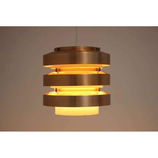 Lampe suspendue vintage en métal et laiton par Drupol, Tchécoslovaquie 1970