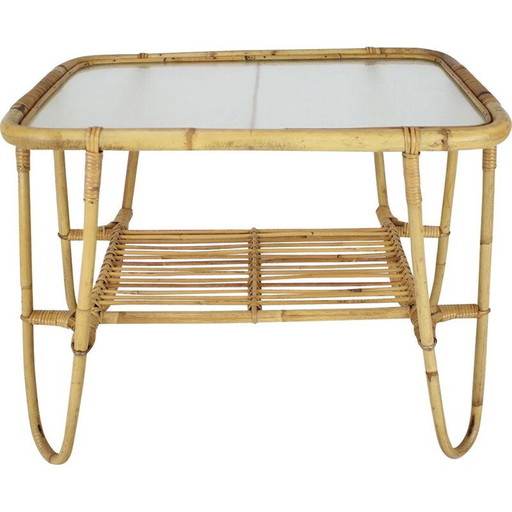 Table basse vintage en rotin, Tchécoslovaquie 1960