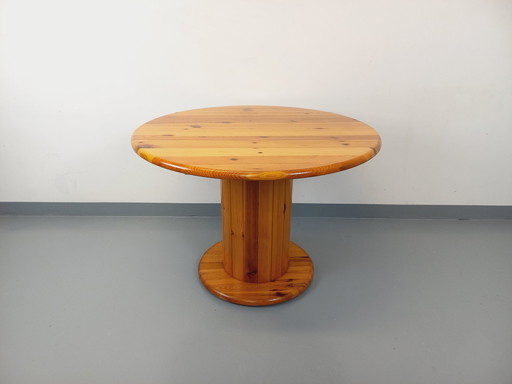 Table à Manger Ronde Scandinave Vintage en Pin des Années 60-70 avec Rallonges