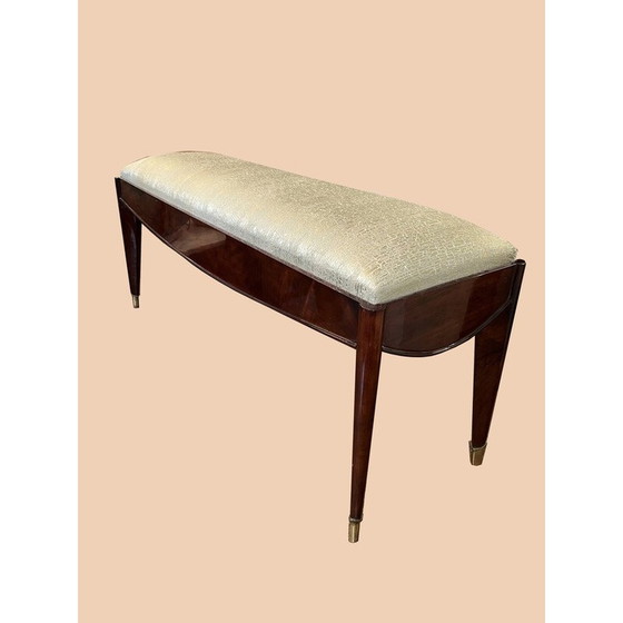 Image 1 of Banc vintage Art Déco en soie et noyer verni, 1940