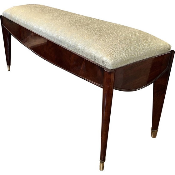 Image 1 of Banc vintage Art Déco en soie et noyer verni, 1940