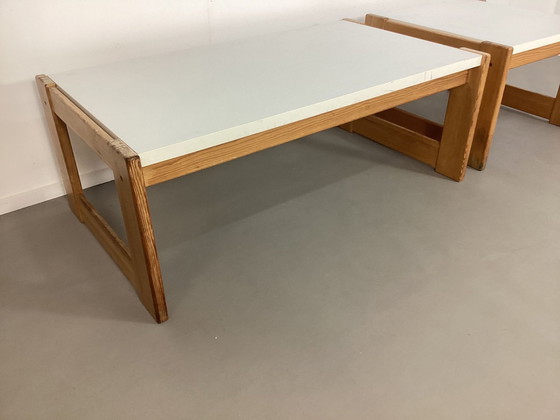 Image 1 of Vintage Yngve Ekstrom Swedesse Pastoe Coffee Tables Pine With White Melamine Top 1960s