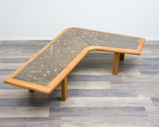 Table basse Boomerang, marbre fossile années 70