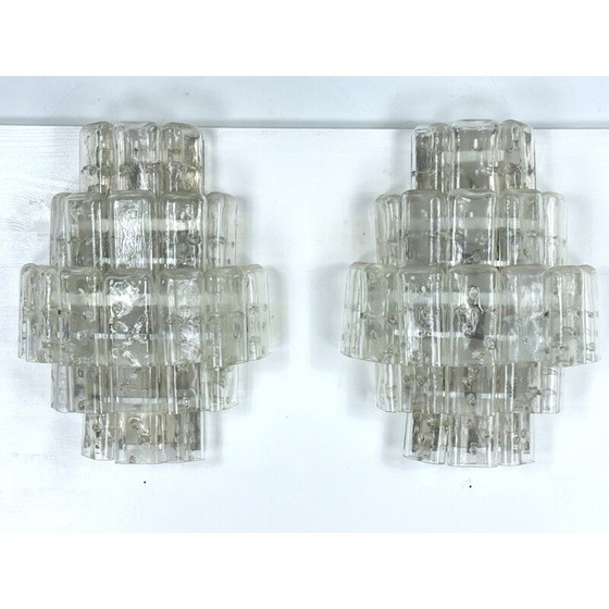 Image 1 of Paire d'appliques vintage en verre clair de Murano, Italie, années 1970