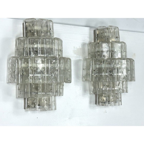 Image 1 of Paire d'appliques vintage en verre clair de Murano, Italie, années 1970
