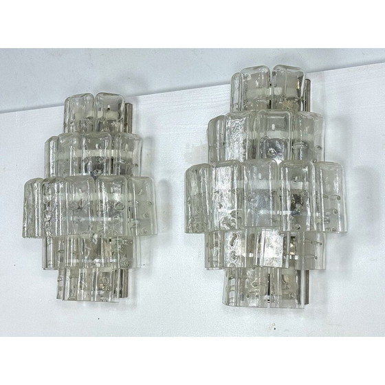 Image 1 of Paire d'appliques vintage en verre clair de Murano, Italie, années 1970