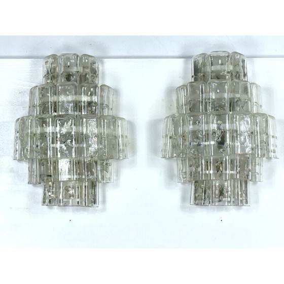 Image 1 of Paire d'appliques vintage en verre clair de Murano, Italie, années 1970