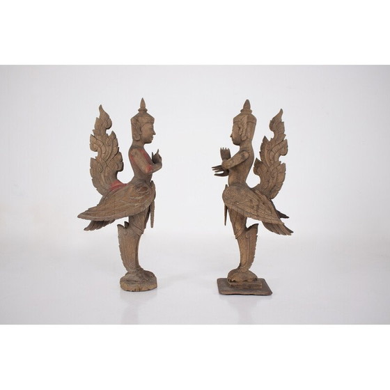 Image 1 of Sculptures anciennes représentant le couple Kinnara et Kinnari, Birmanie