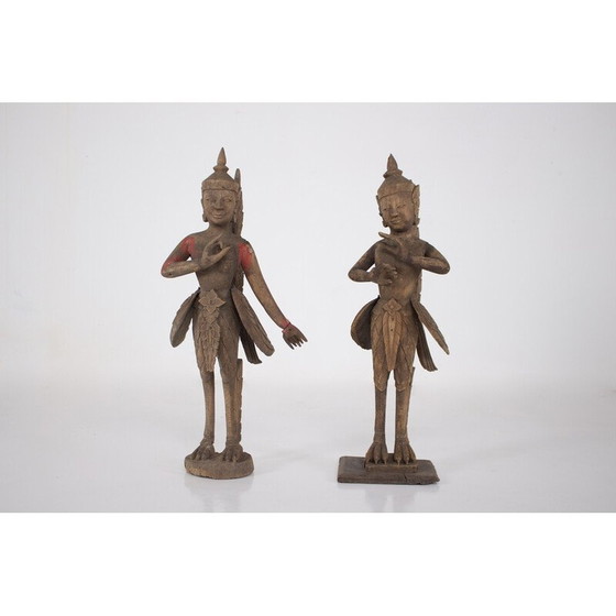 Image 1 of Sculptures anciennes représentant le couple Kinnara et Kinnari, Birmanie