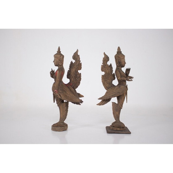 Image 1 of Sculptures anciennes représentant le couple Kinnara et Kinnari, Birmanie