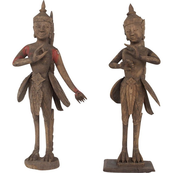 Image 1 of Sculptures anciennes représentant le couple Kinnara et Kinnari, Birmanie