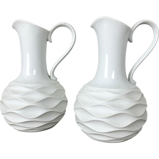 Paire de vases vintage en porcelaine OP Art, Allemagne 1970