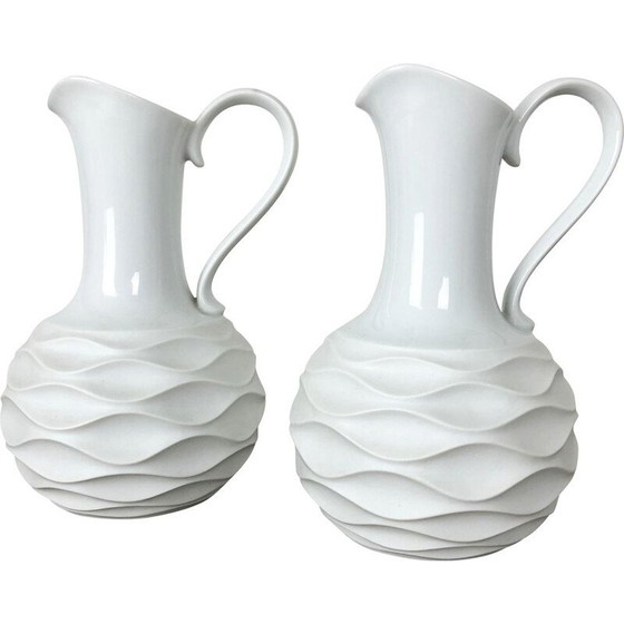 Image 1 of Paire de vases vintage en porcelaine OP Art, Allemagne 1970