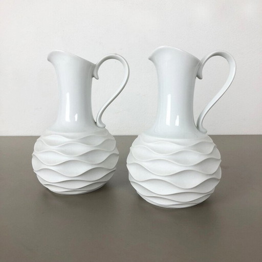 Paire de vases vintage en porcelaine OP Art, Allemagne 1970