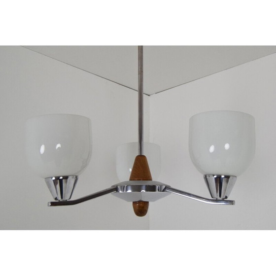 Image 1 of Lustre vintage en verre chromé, bois par Lidokov, Tchécoslovaquie 1970