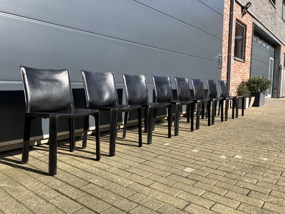 Image 1 of 8X Cassina Cab Chairs Mario Bellini En Cuir Noir Saddle