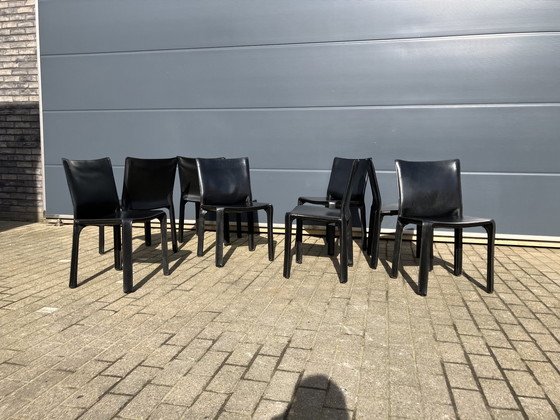 Image 1 of 8X Cassina Cab Chairs Mario Bellini En Cuir Noir Saddle