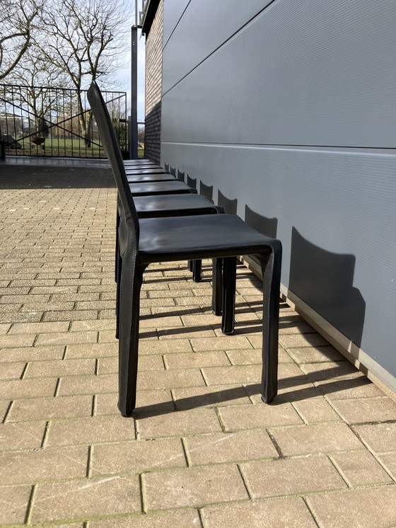 Image 1 of 8X Cassina Cab Chairs Mario Bellini En Cuir Noir Saddle