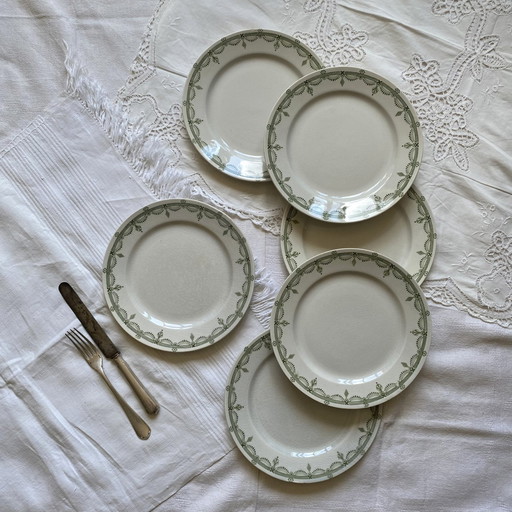 Lot De 6 Assiettes Plates Terre De Fer Germaine Pour Epargne Toulouse Vaisselle Faïence Ancienne