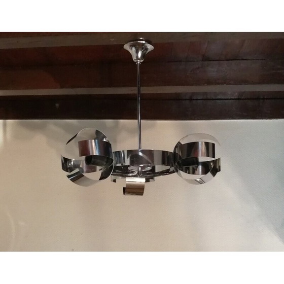 Image 1 of Lustre vintage en métal chromé, 1970